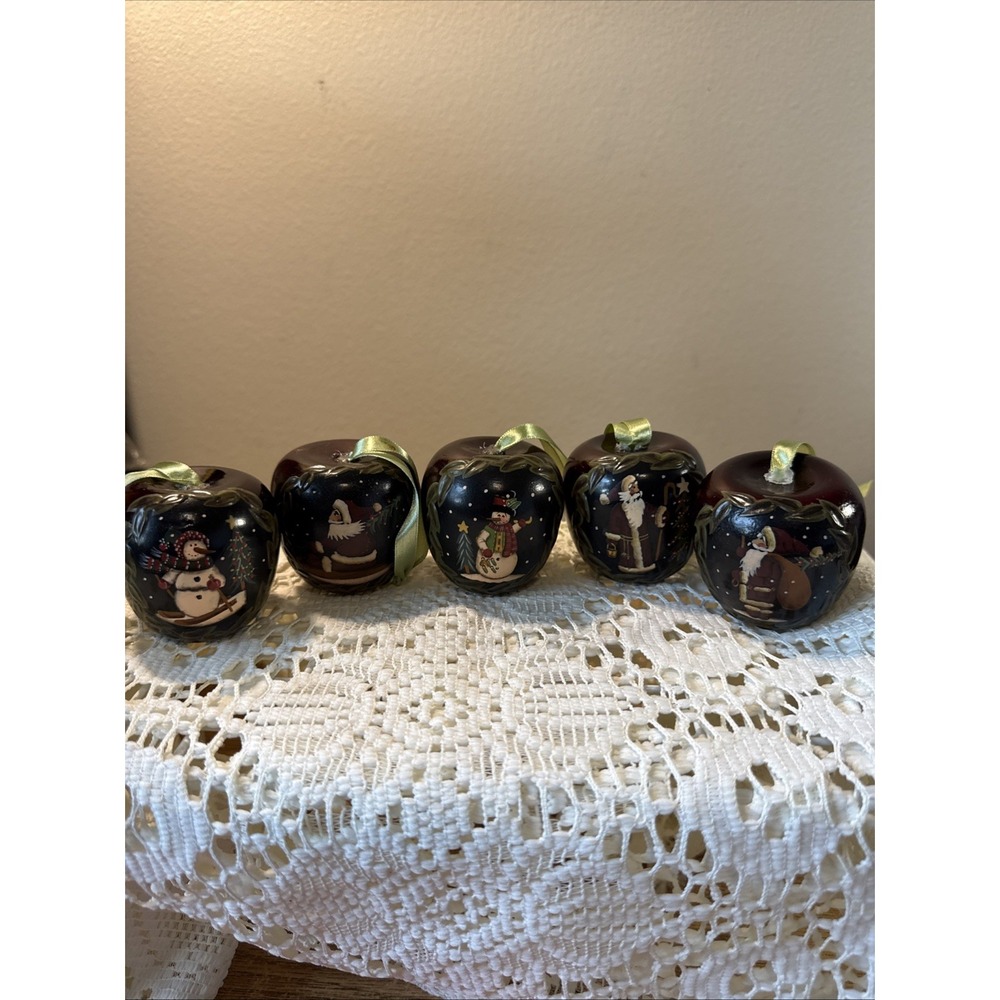 Set Of 5 Hand Painted Apple Ornaments